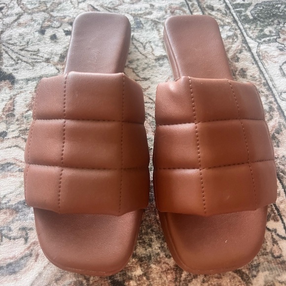 Brown Quilted Slide Sandals - Picture 1 of 2